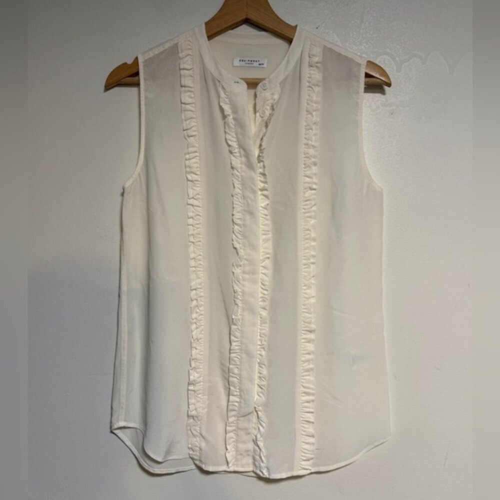 Equipment Femme Ivory Ruffle Trim Sleeveless Blouse XS